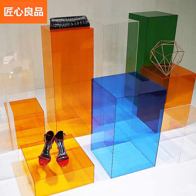亚克力展示台e方柱型展示架商场橱窗展示台高低流水台陈列道具彩