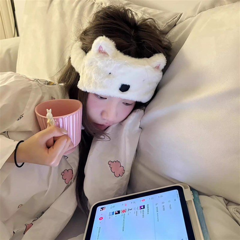 午睡眼罩遮光睡眠专用睡觉女士z成人学生可爱卡通毛绒洗脸头巾发