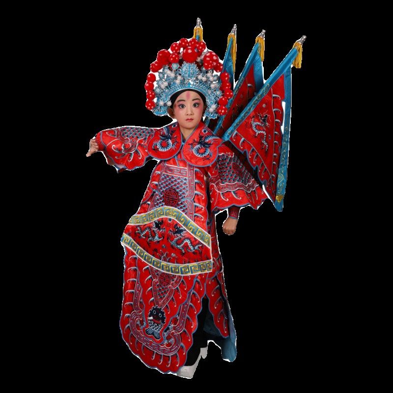 戏曲戏剧京剧儿童男靠红色小孩少儿舞台表演服装武生武将军大靠