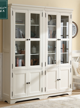 美式乡村桃g花心木实木双门书柜可拼接书房