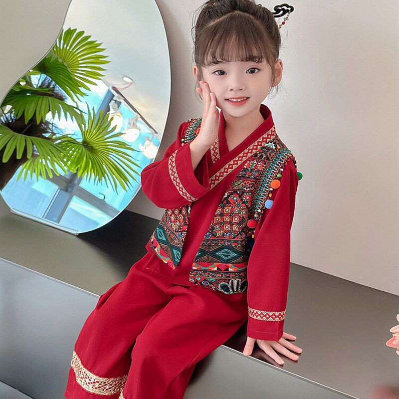 儿 童少b数民族服装男女 童壮族苗族瑶族彝族舞蹈服幼儿园元旦表