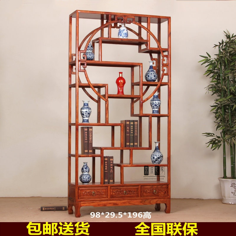 博古架实木中式多宝阁榆木花架A茶叶展示柜仿古客厅隔断玄关置物