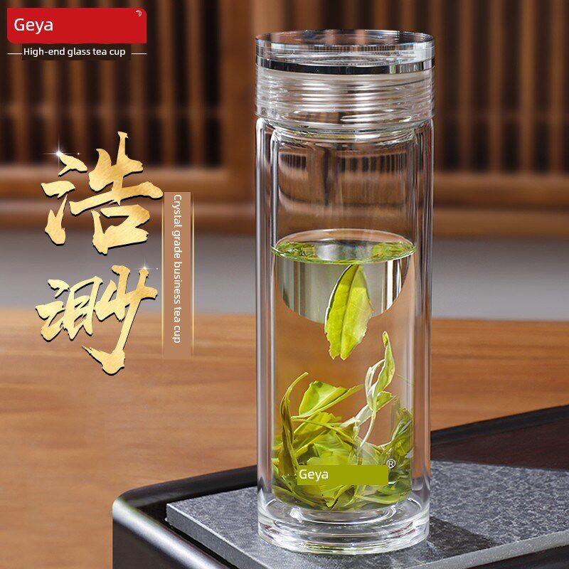葛亚双层玻璃2024新款男士高Q端带盖个人水晶杯