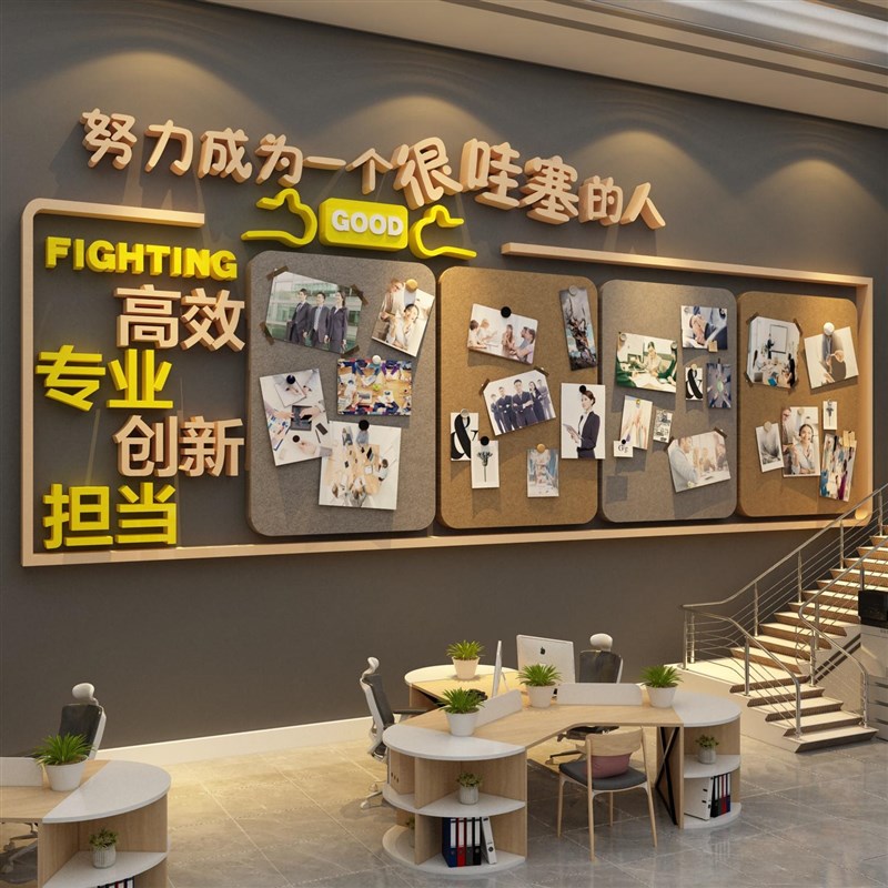 员工风采公告栏展示板办室司墙面C装饰毛毡企业文化照片贴氛围布