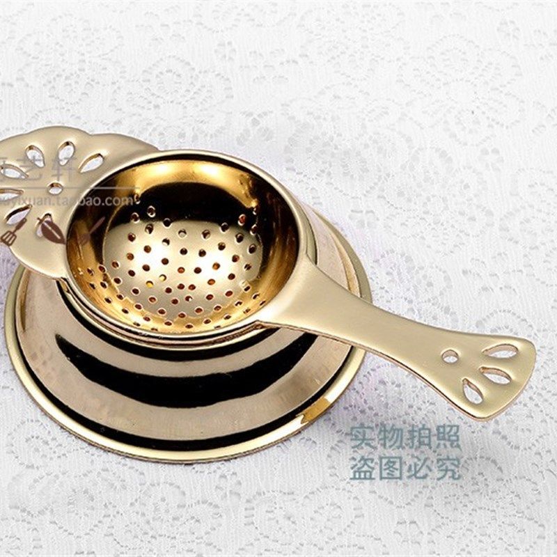 英式下午茶不锈钢茶漏镀银茶隔连座镀金滤茶器茶宠茶滤功夫茶茶具