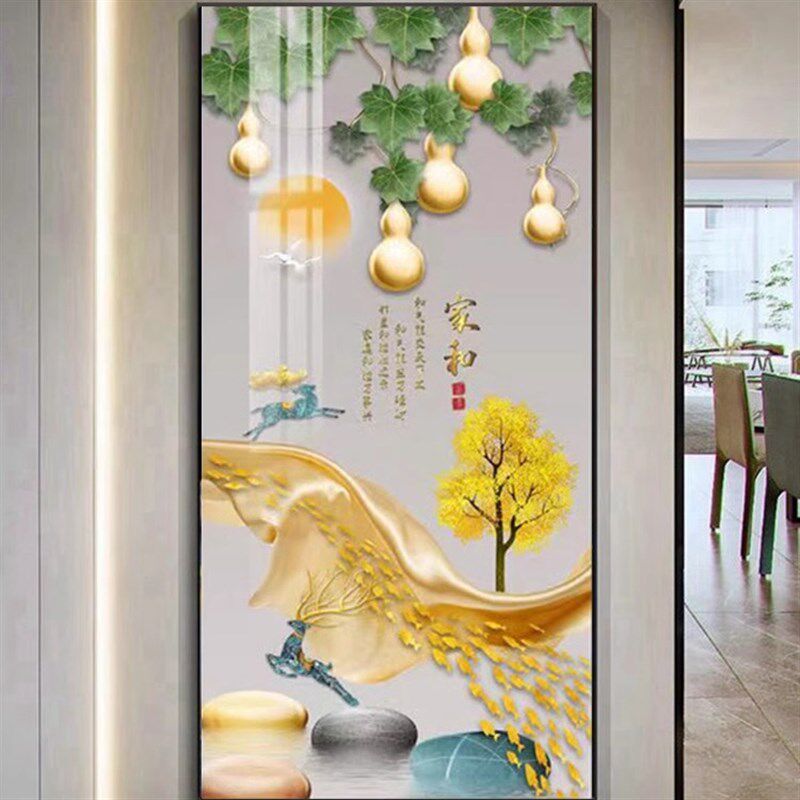 入户玄关装饰画客厅正对门挂画九鱼图过道走廊尽头墙壁画单幅竖版