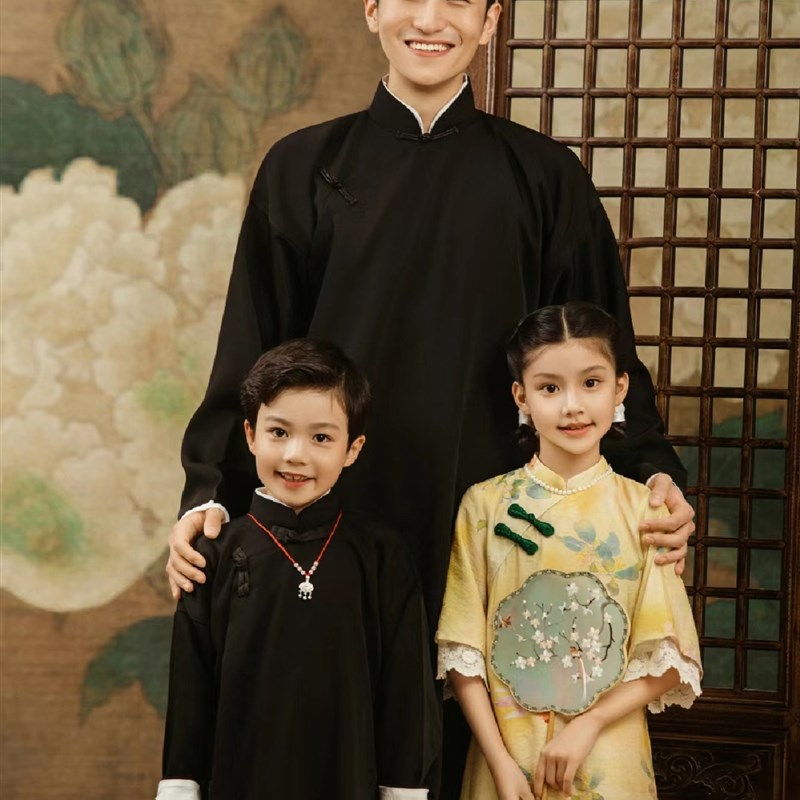 全家福摄影服装家庭装六口亲子装影楼拍照套装2024中国风民国服饰