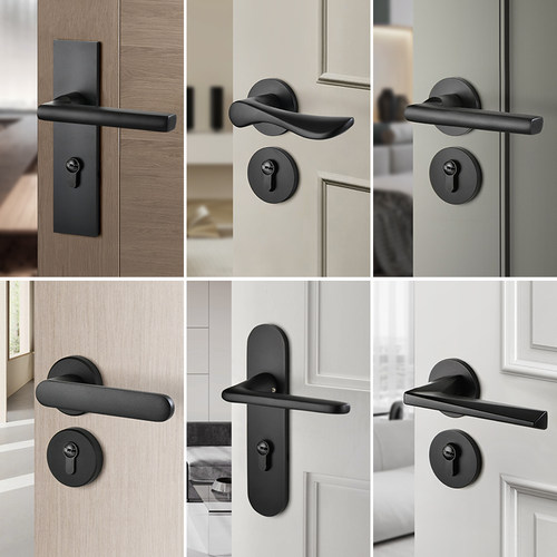 卧室门锁室内静音房门两件式锁黑色化妆室实L木门把手家用磁吸58