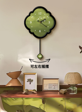 中古风绿色飞鸟客厅挂钟餐厅时钟挂墙静G音2024新款卧室钟表挂画