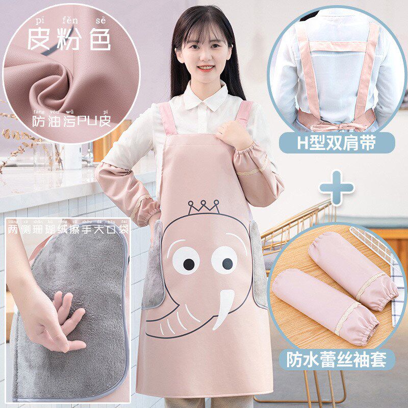 防水女围裙可爱日系围腰家用工作服袖套套装烧饭韩版防油大人罩衣
