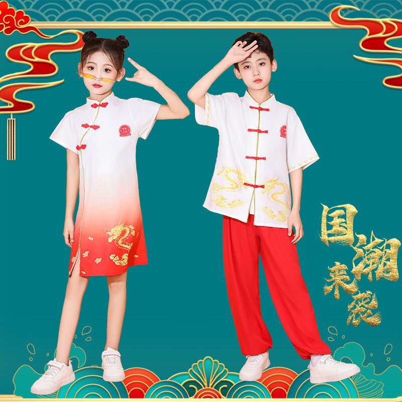 雪龙吟舞蹈服儿童扇子舞练功服国风幼儿园中小学生红歌朗诵表演服