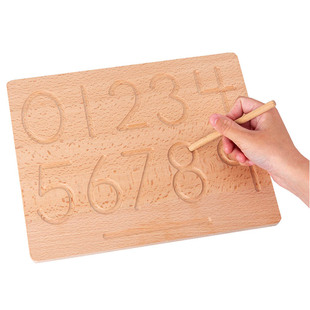 蒙氏教具榉木制凹槽写字板描写板儿童字母数字文字符号描画敏感期