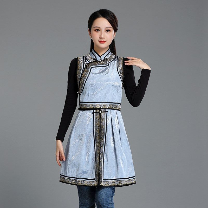 新款蒙古马甲女中长民族风坎肩z蒙古服装马甲裙现代生活装日常马