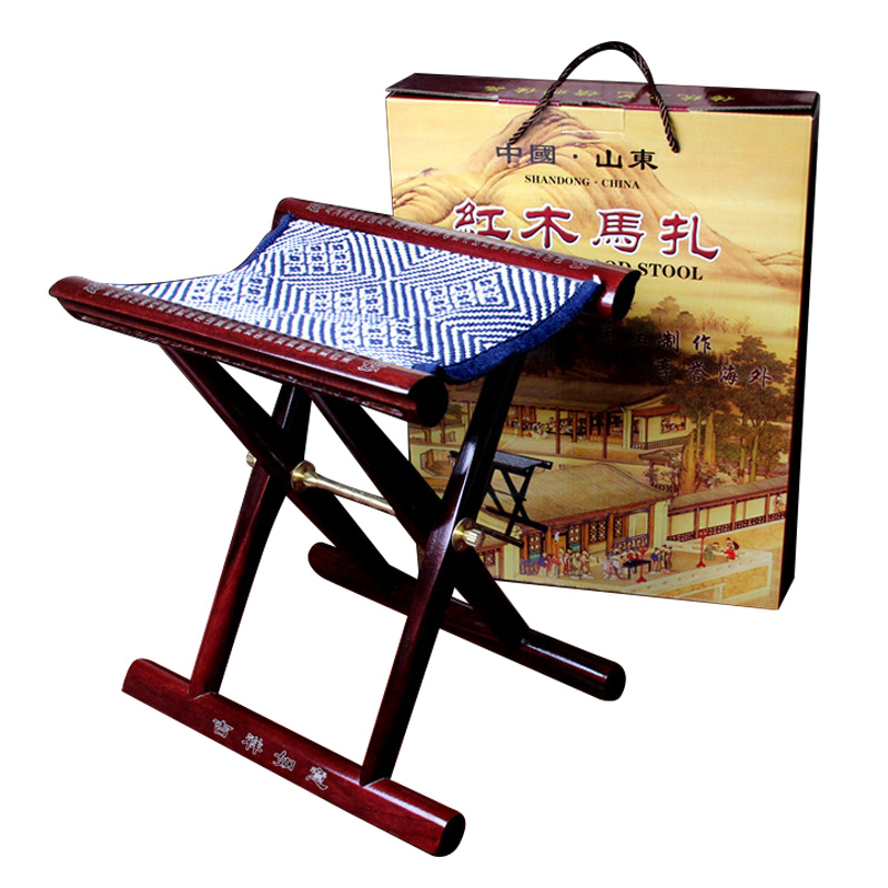 山东红木实木马扎子折叠凳子马扎凳镶银工艺送老人礼品便携