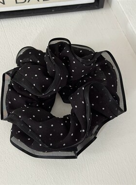 韩系黑色波点花边网纱大肠u发圈女绑头发绳2025新款夏天丸子头绳