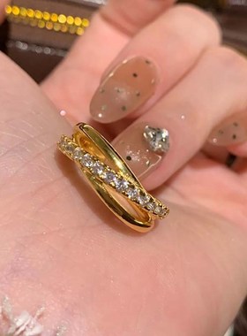 三圈叠戴素圈戒指女轻奢高级感锆石戒指女学生P党开口尾戒女食指