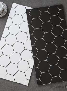 白色六边形蜂窝瓷砖厨房几何形卫生间阳台墙砖黑V色哑光墙面砖