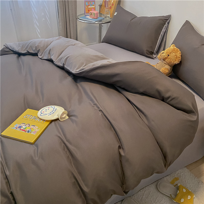 日系高级灰床单被l套四件套男生宿舍单人床上用品三件套被褥枕芯