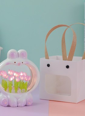 萌宠郁金香小夜灯摆件手工卧室书房装饰品送M人闺蜜七夕节生日礼