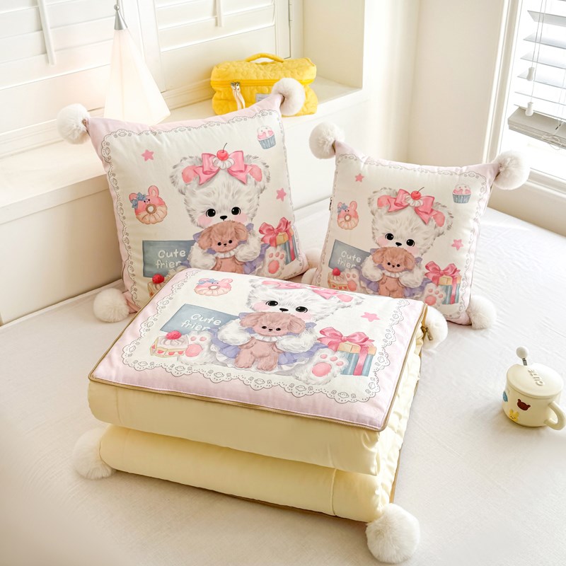 可爱卡通毛球抱枕被子两用办公室午睡毯J空调被车载枕头靠二合一