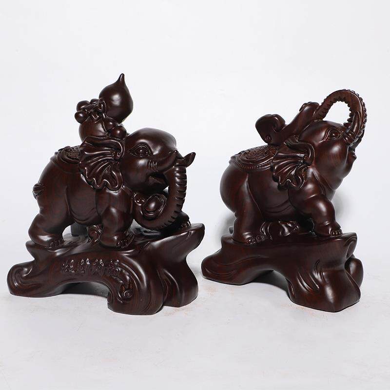 木质雕刻如意葫芦象成对大象工艺品家居装饰摆件现代中式厂家