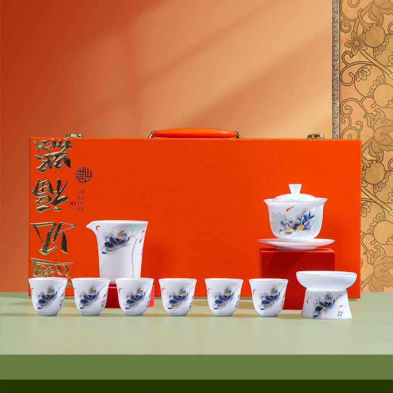 冰种玉瓷茶具套装家用羊脂玉德化白瓷高端盖碗茶杯办公室会客高档