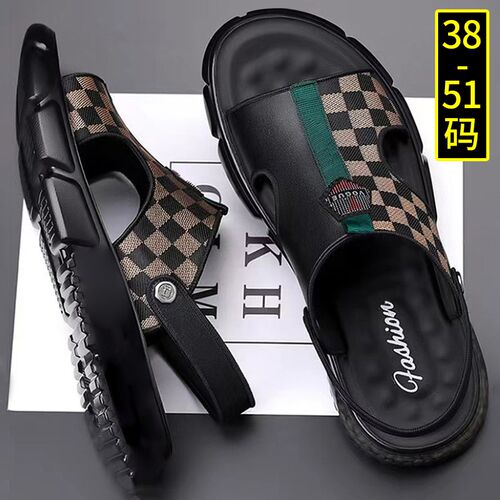 特大码男鞋45夏季新款大号凉鞋男款46加宽沙滩鞋47男士真皮拖鞋48