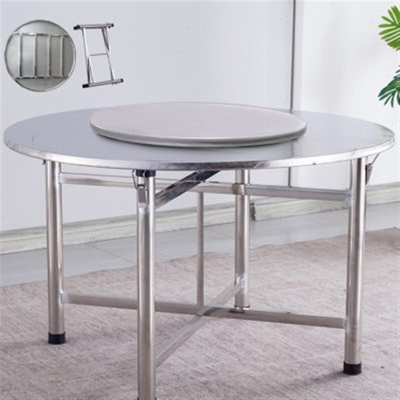 带转盘不锈钢桌h子折叠圆形大圆桌餐桌家用食堂吃饭加厚旋转圆桌