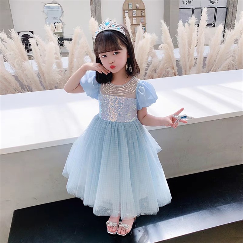 3-10岁女童公主裙夏季宝宝格子蓬蓬网纱裙童装洋气生日礼服连衣裙图片