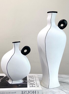 现代简约黑色线条花器几何摆件客厅样板房售楼处酒店客厅软装饰品