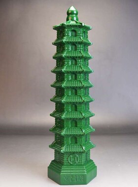 绿色木雕文昌塔九层摆件办公室书桌层书房客厅装饰品工艺品挂件