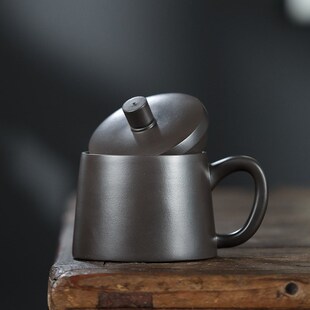 石璜紫砂杯手工男士 高档泡茶杯带盖杯女士水杯家用办公室陶瓷杯子