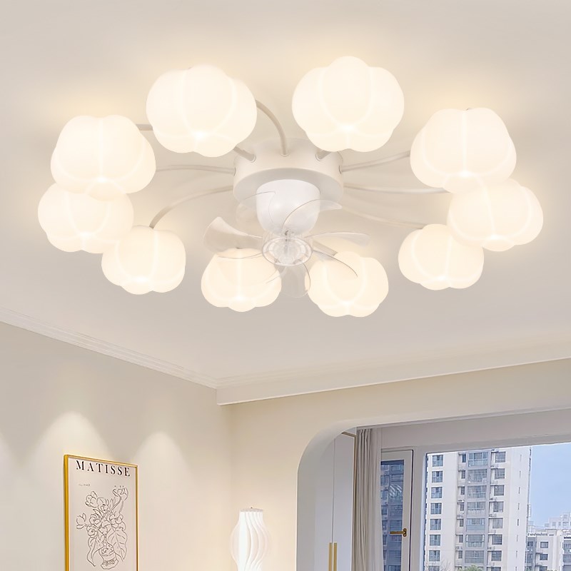风扇灯北欧现代简约客厅吸顶灯2024年新款摇头电扇奶油风全屋灯具