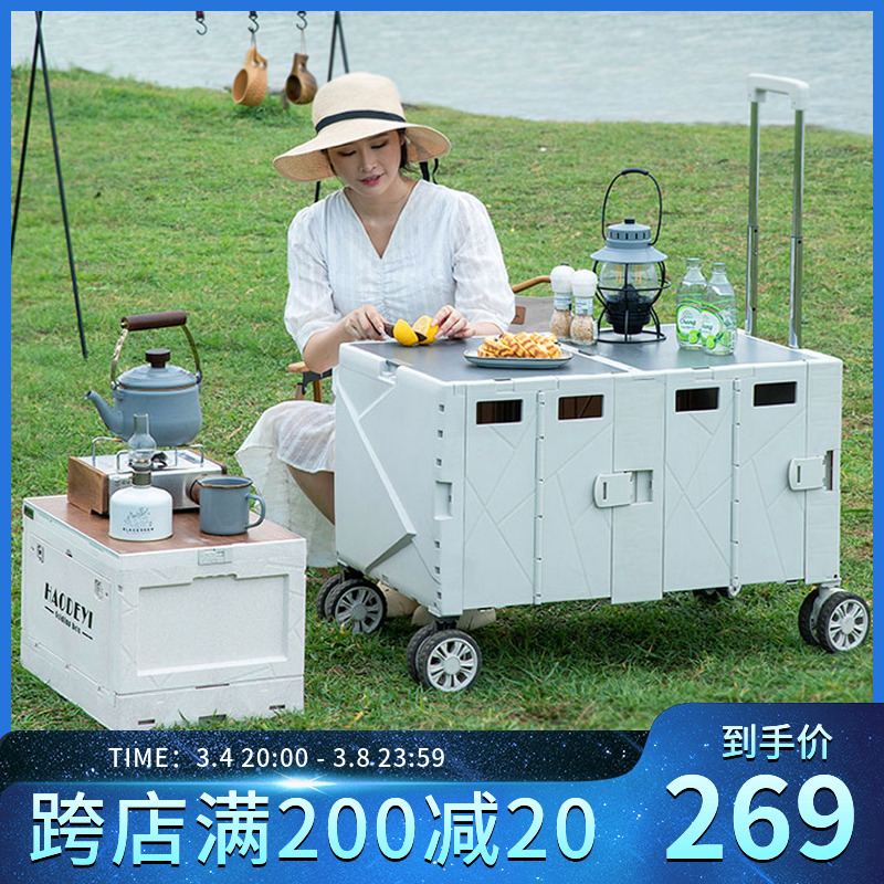 野营拖车折叠拉杆车露营野餐团建摆摊便携取快递手推车子收纳箱桌