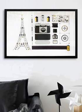 样板间装饰画电表箱遮挡画中空相框相机拆机拆解零件标本画展示