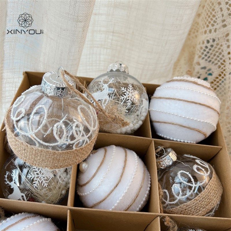 2022圣诞节装饰品8cm大号透明球麻色白圣诞球套装圣诞树吊球挂饰,节庆用品/礼品,圣诞装饰品,淘宝优惠券,粉丝福利购,淘宝优惠卷
