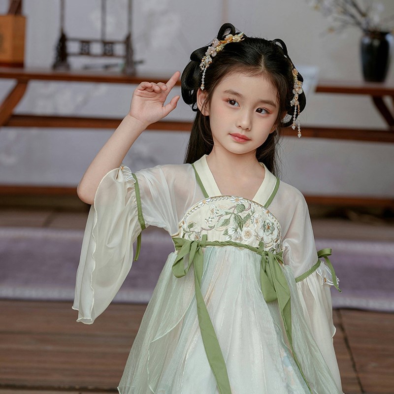 女童汉服粉色高端夏款襦裙新款古装重工刺绣夏季公主裙连衣裙子