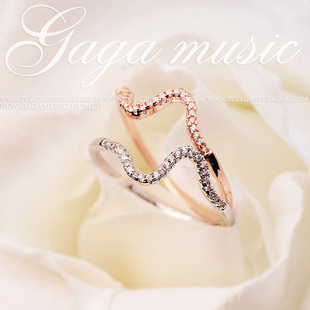 新款 超闪 扭曲线条细巧水晶戒指 钻戒 有小尾戒子 韩国饰品 女