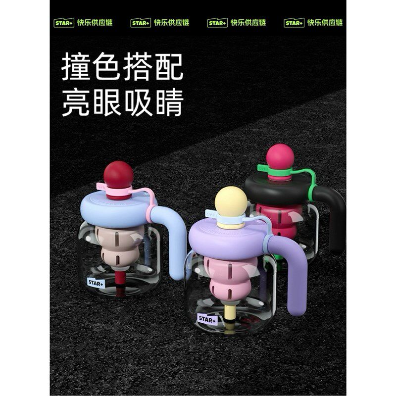 悦檬食器 高j硼硅胖胖玻璃杯大容量吸管水杯