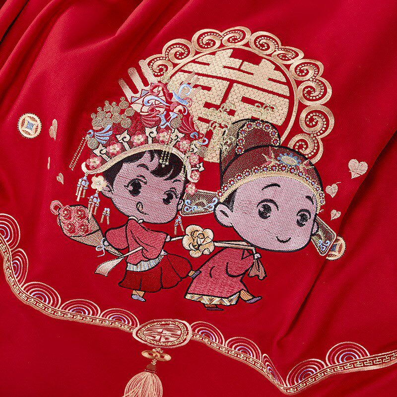 婚庆大红四件套j亲肤磨毛结婚绣花简约嫁娶婚房床上用品六件套
