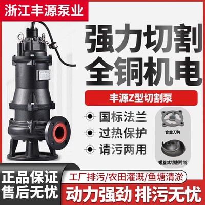 浙江丰源 污水泵380v切割抽粪排污泥沙污水污物高扬程潜水泵
