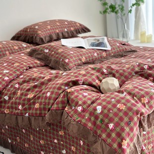 ins风全棉过年喜庆氛感被套豆豆被春秋冬被四件套 床盖纯棉三件套