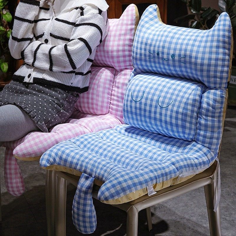 格子猫咪办公椅坐垫椅子垫靠背一体护腰学生椅座垫凳子股垫久坐冬,居家布艺,椅垫,淘宝优惠券,粉丝福利购,淘宝优惠卷