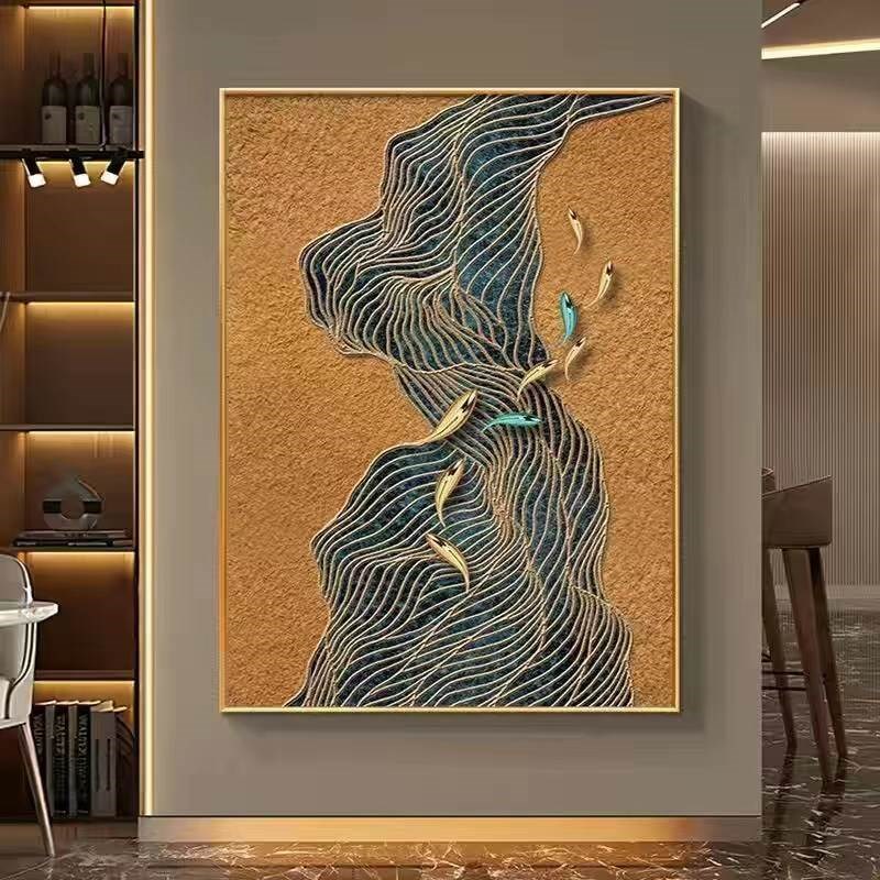 中式入户玄关走廊过道装饰画客厅大幅落地墙壁画现代简约九鱼挂画