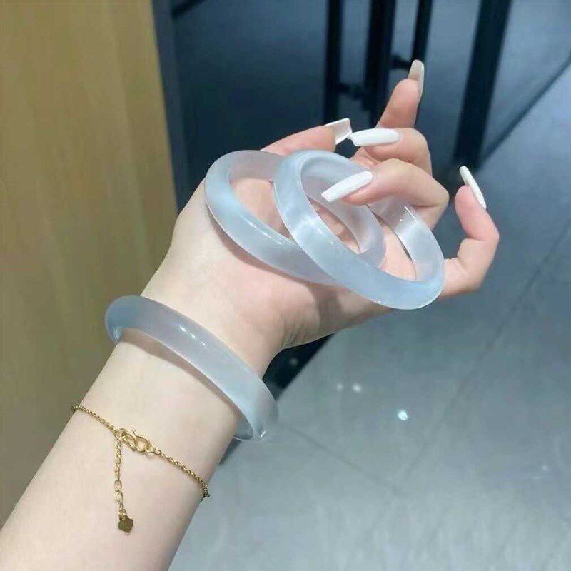 白月光手镯高冰马料猫眼石冰冰蓝玉髓镯子气质冰种T水晶贵妃玉镯