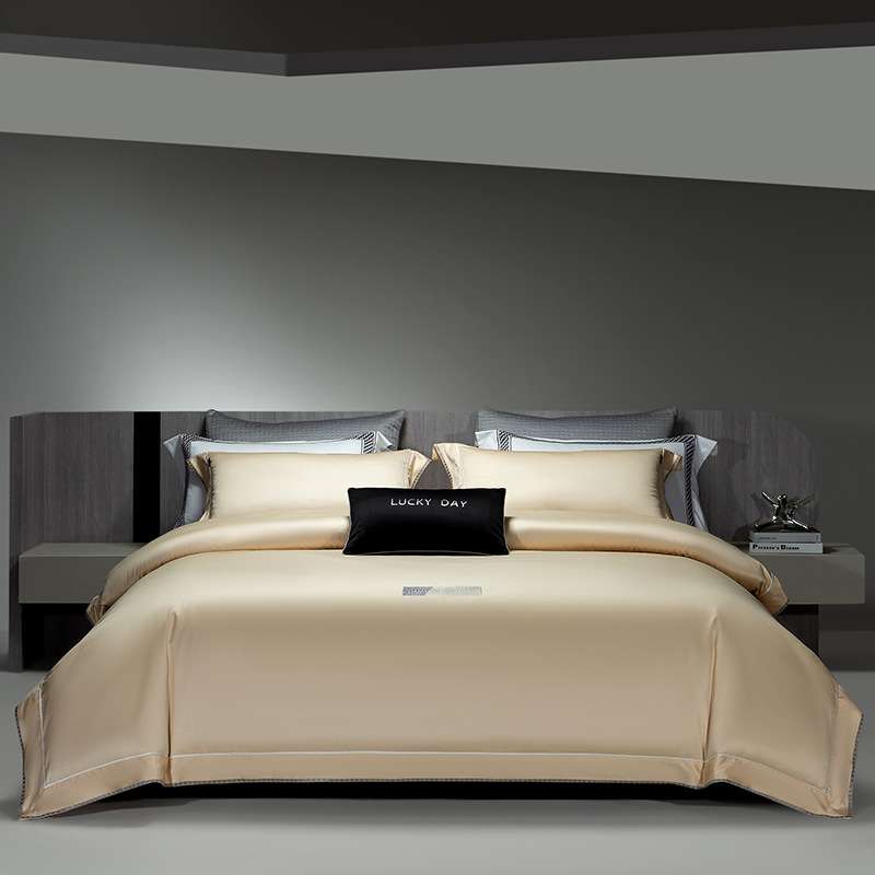 100S高级纯色长绒棉四件套刺绣款双人2米被套全棉A类床单被套