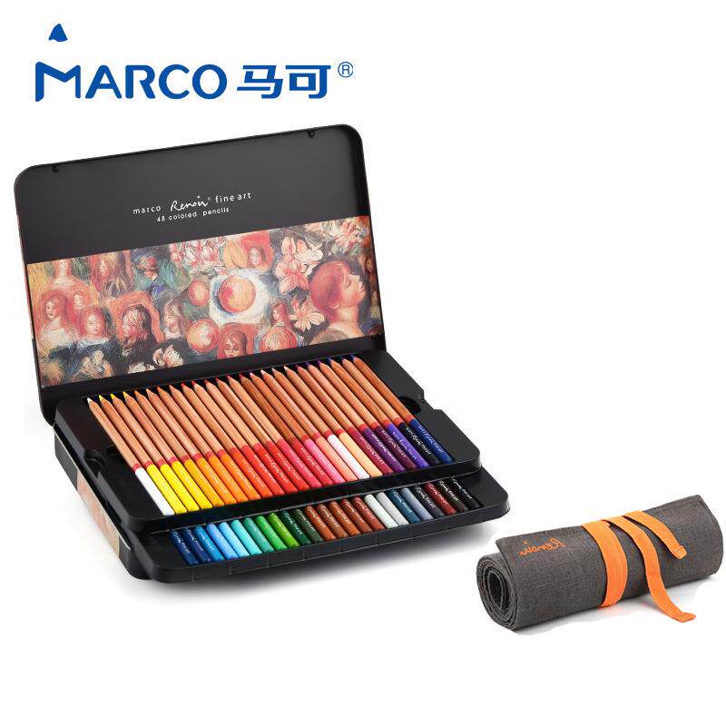 马可Marco 雷诺阿48色铅笔画油性涂色彩色铅笔铁盒带灰色3100