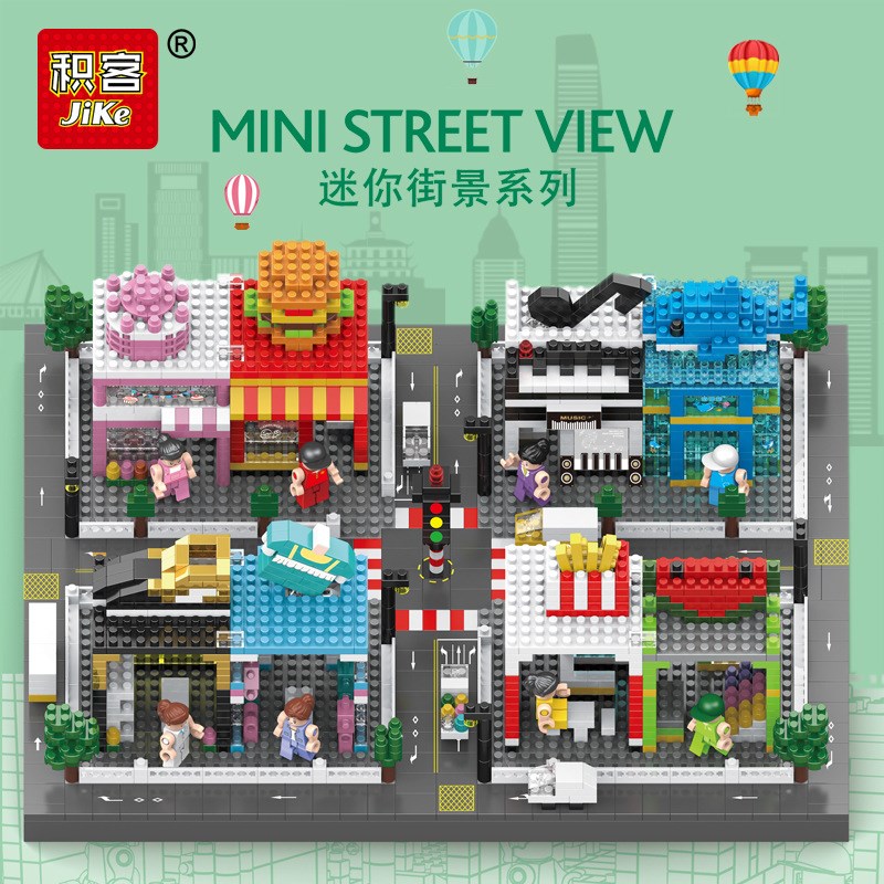 积客积木八合一迷你街景城市建筑微颗粒立体儿童益智玩具外销