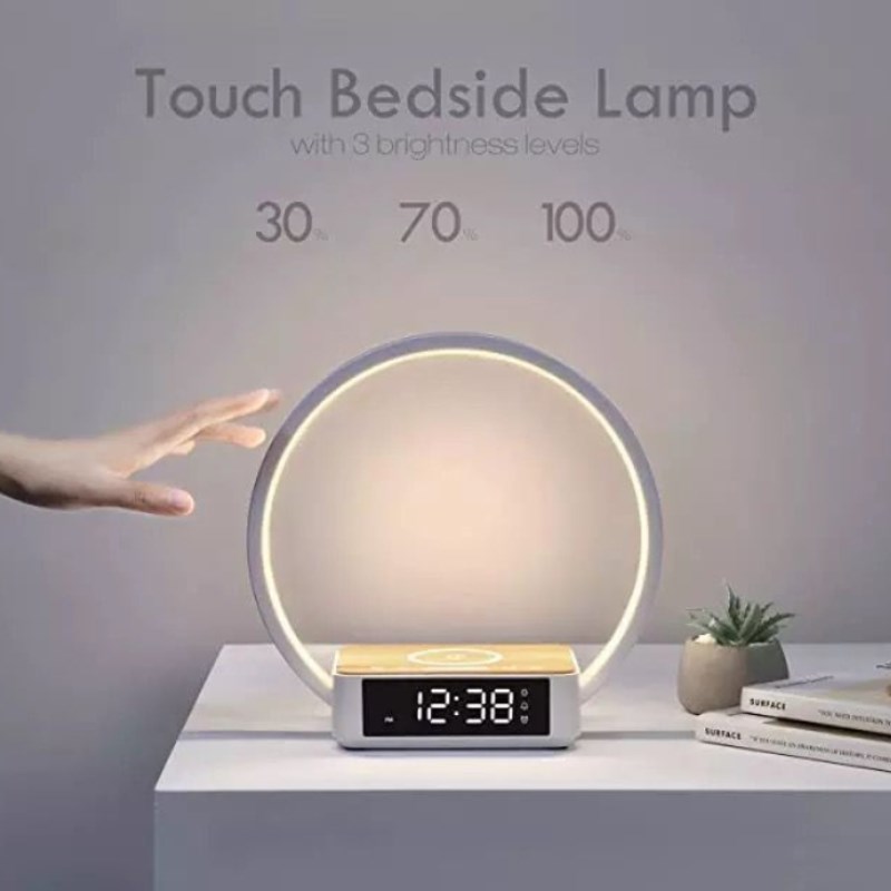 新品多功能无线充床头灯双闹钟小夜灯卧室氛围灯生日礼物耳机充电