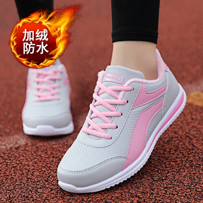 秋冬季加绒保暖棉鞋中老年皮面运动鞋软底妈妈鞋中年百搭休闲女鞋